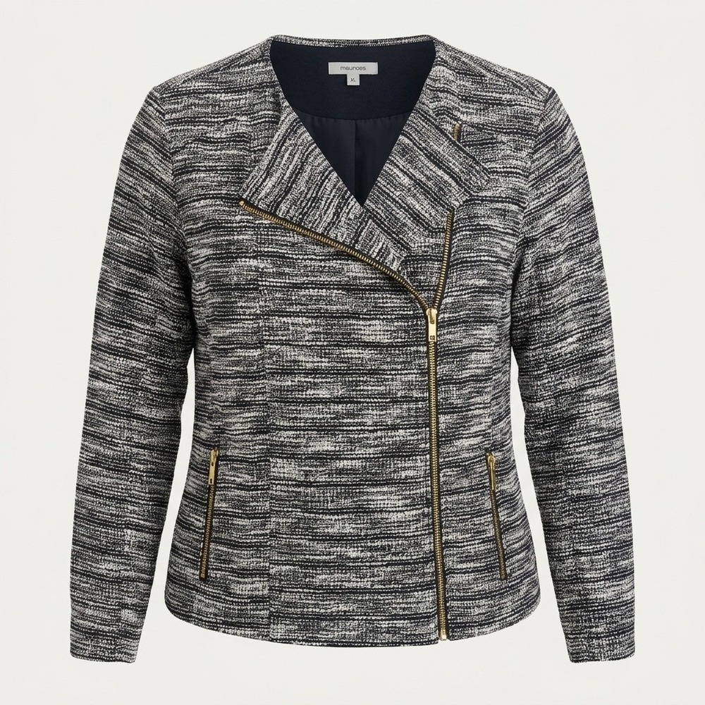Maurices Moto Jacket Women XL Tweed Asymmetrical Zip Navy White Gold 2016844 NEW